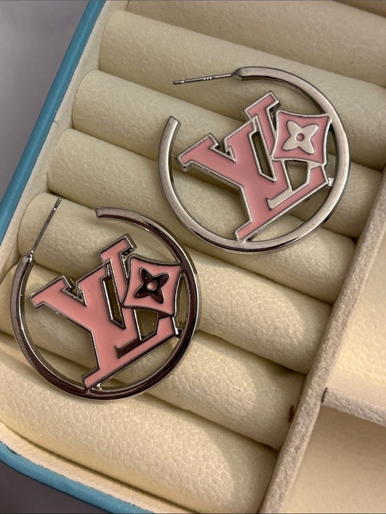 Fashion Jewelry Jewelry - Brand New! Fashion Pink Enamel Logo Hoop Earrings - Women's Jewelry